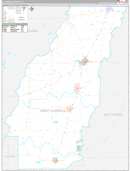 W. Carroll County, LA Wall Map